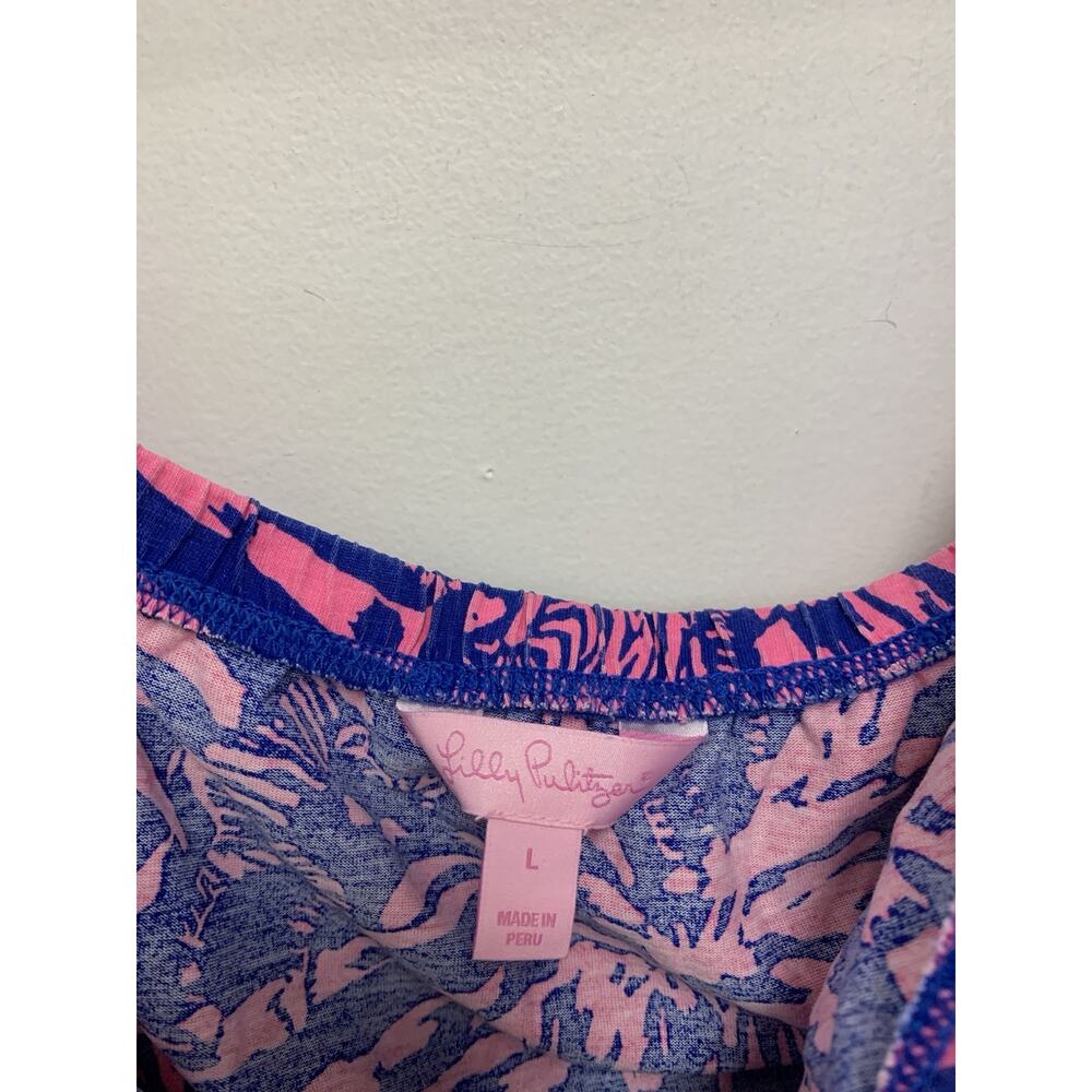 Lilly Pulitzer Windsor Strapless Dress Iris Blue Pink Zebra L Resort Ready - Picture 2 of 3